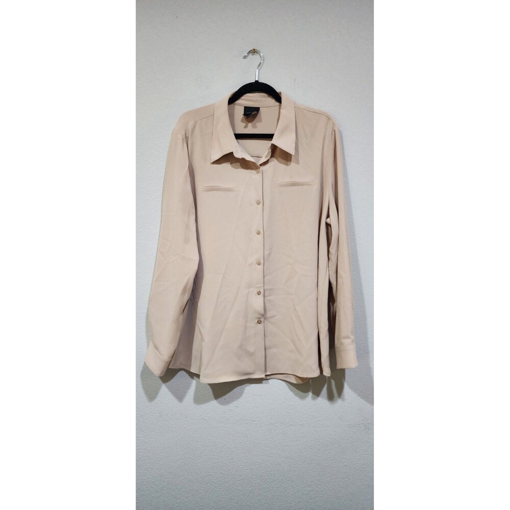 Alex Marie Tan Beige Long Sleeve Button Down Blouse Top XXL Office Professional